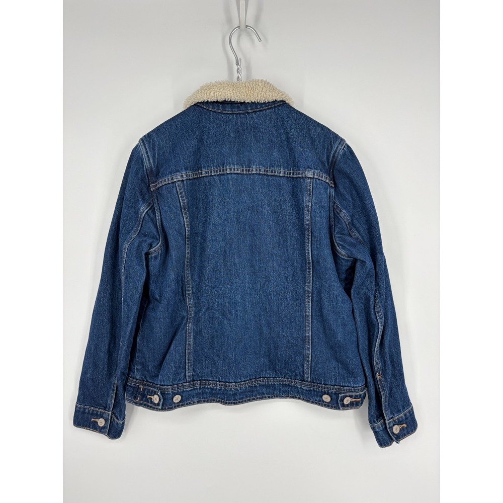 Old Navy Jacket Womens L Blue Denim Jean Sherpa Lined Trucker - Picture 2 of 8